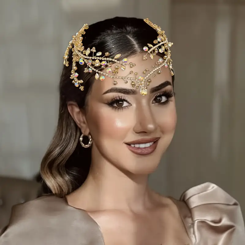 один элегантный головной убор в стиле бохо для невесты, украшение с блестками, индийский кулон, цепочка на лоб, украшение для свадьбы, аксессуар для головного убора, детали 3