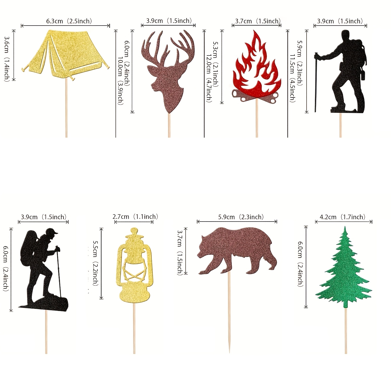 24pcs   cupcake toppers glitter   campfire tent deer camping cupcake picks for weekend outdoor   woodland lumberjack theme birthday party cake decorations supplies