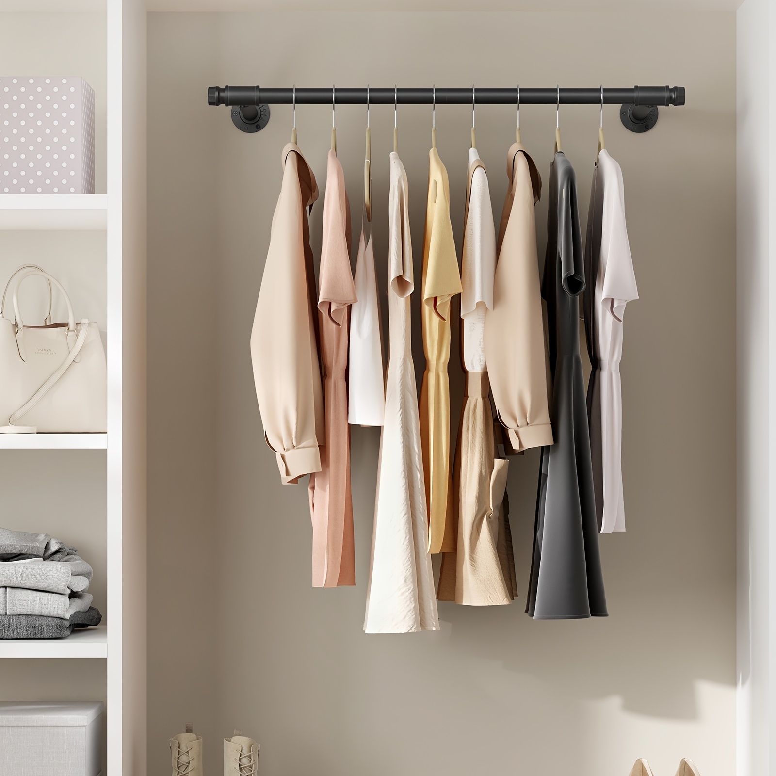 Set Of 2 Wall-mounted Clothing Rails, Designed For Hanging Garments, Featuring An Industrial Style, Space-efficient Dimensions Of 30 X 84 X 7 Cm, Of Supporting Up To 60 Kg, Easy To Assemble, Made Of