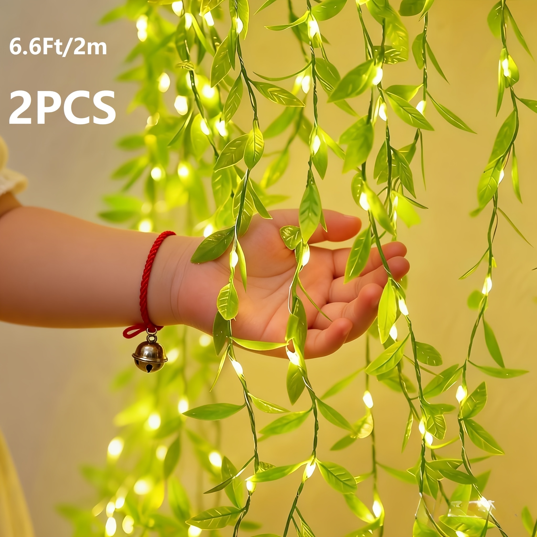 Image of 2.0m/5.0m Led Ivy Garland Fairy Lights With Realistic Willow Branches & Hanging Vines - Battery-powered Indoor String Lights (aa Not Included) For Weddings, Parties, Decor - - Leaf