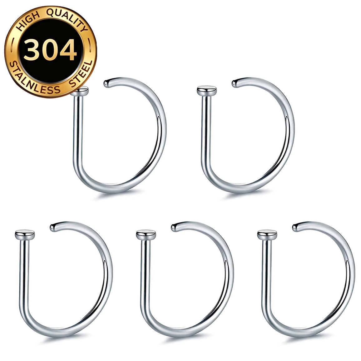 TEMU Anello per naso a forma di D in acciaio inossidabile 304 da 0,8 mm * 8 mm, 1/3/5 pezzi, unisex, stile hip hop street, gioielli per piercing