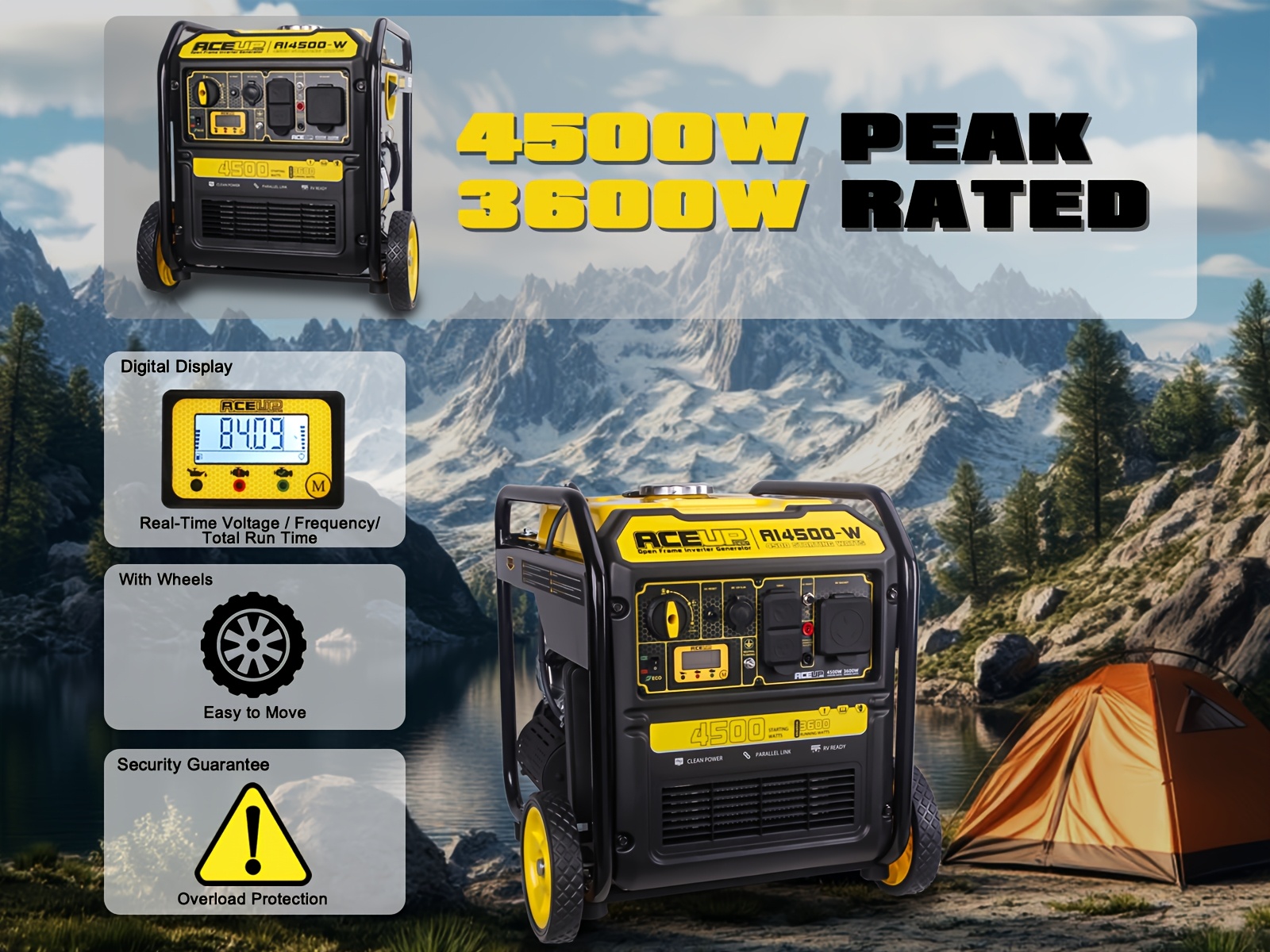 4500 watt gas powered generator inverter portable generator 223cc for rv camping home use epa   4500w   watts 3600w rated watts Product details 0