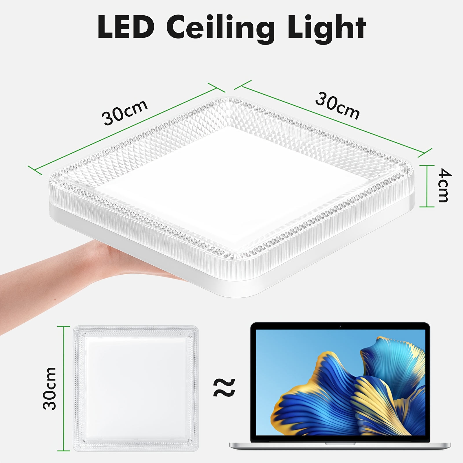 TEMU 2pack 48w Square Crystal Ceiling Light, Led Ceiling Lamp, Bedroom Light, Crystal Ceiling Fixture, , Suitable For Living Room, Kitchen, And
