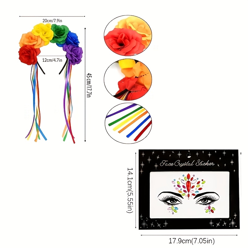Rainbow Rose Flower Tassel Headband Dress-Up Set