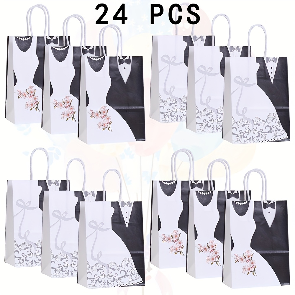 Image of 24pcs Elegant Wedding Gift Bags With & – Perfect For Bridal Showers, Engagements, And Anniversaries – Ideal Couple’s Gift With Floral Patterns And Ribbon Accents, Wedding Decorations
