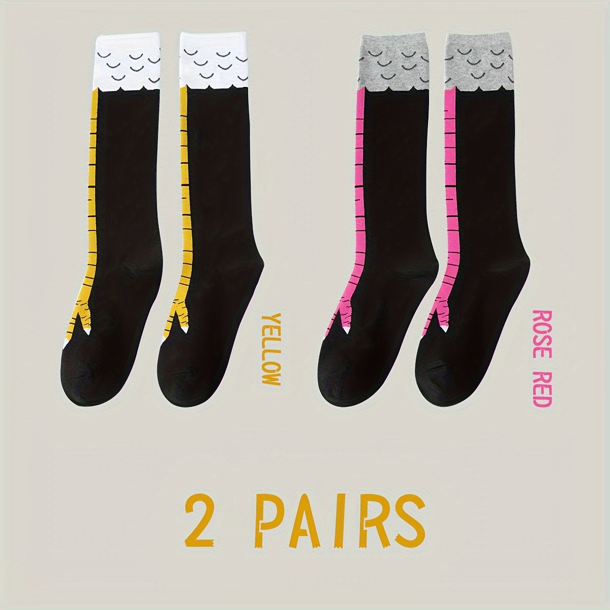 TEMU 1/2 Pack Of Women's Plus-size Socks With Quirky Chicken Claw Design For Spring And Summer, Trendy Mid-calf Socks
