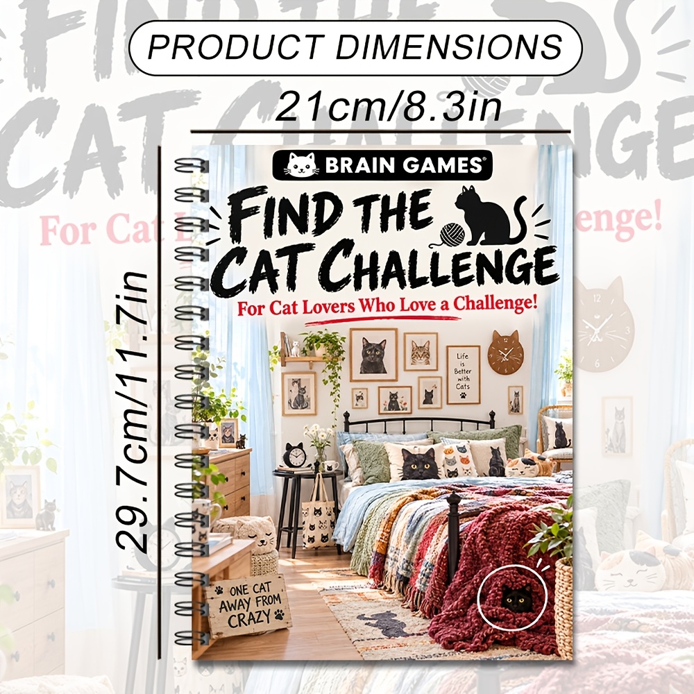 TEMU Livre de puzzles de recherche de " Trouve ", 'activités de recherche de sur le thème des chats, pour l'entraînement cérébral pour des chats,