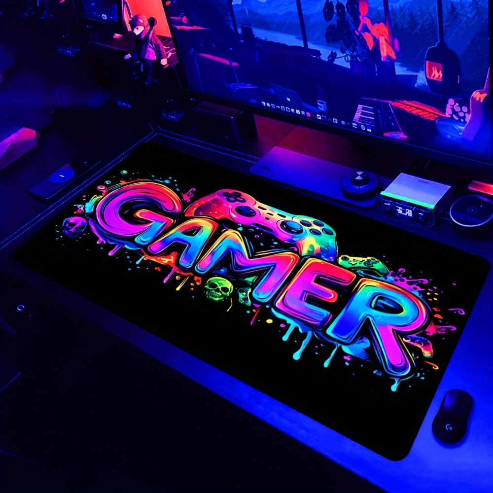 

1pc Large Gaming Mouse Pad, Uv Reactive Non-slip Desk Mat, Washable Polyester Computer Pad With Vibrant Game Machine Print, Mouse Pads For Desk