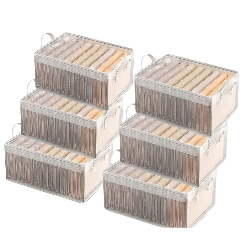 TEMU 6pcs Wardrobe Storage Box Pvc Grid Drawer Storage Box - Foldable & Washable Clothes & Comforter Storage Box Waterproof, Under-bed Storage