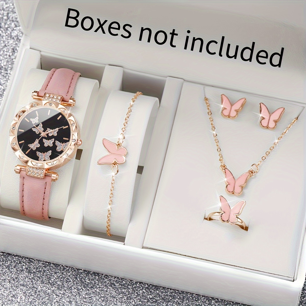 

6pcs/set Women Fashion Pu Strap Quartz Watch & Jewley Set (box Not Included)