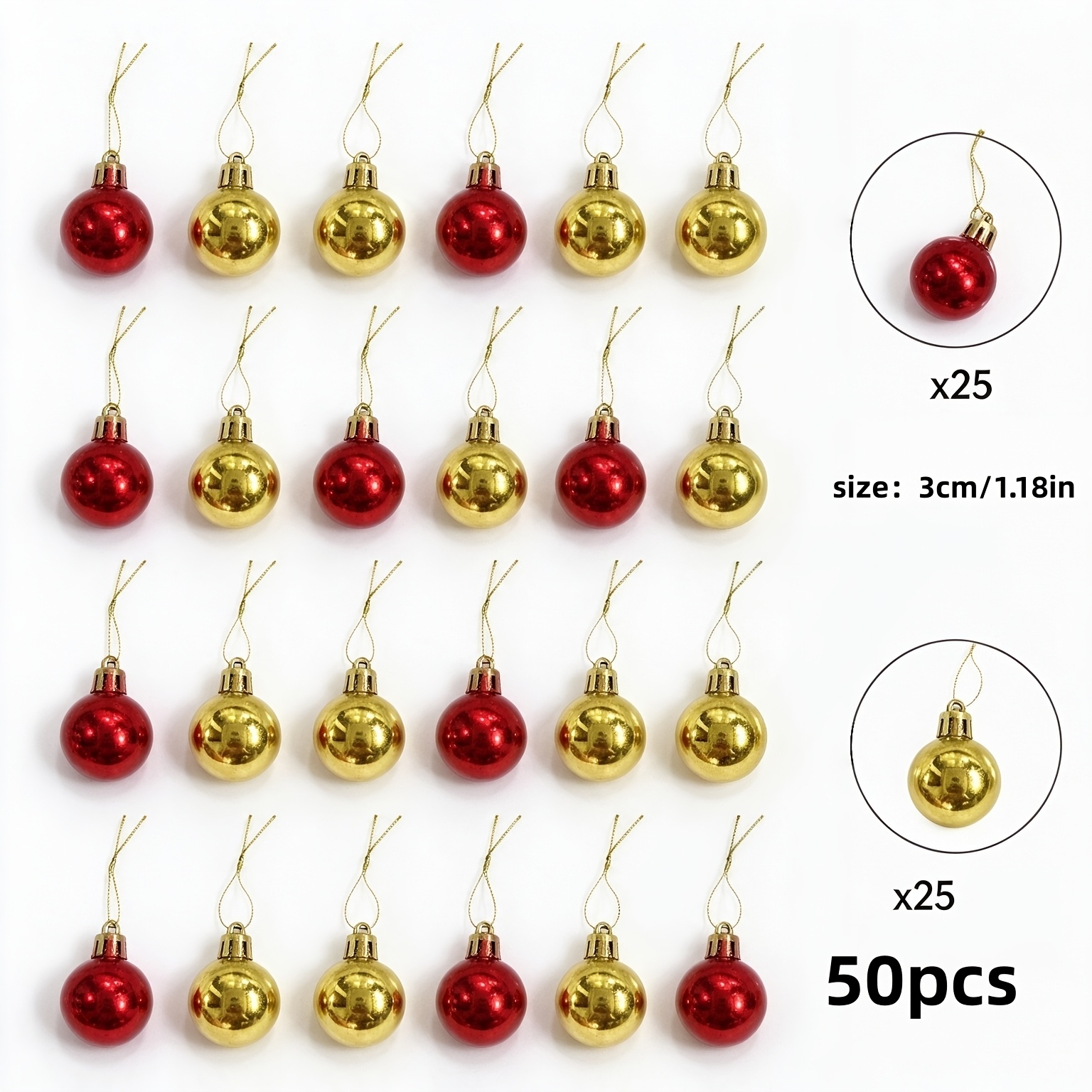 TEMU 50pcs - Luxurious Hanging Glossy Christmas Ball Set (25pcs Red And 25pcs Golden), Essential For Holiday Decor, Christmas, Halloween, New Year,