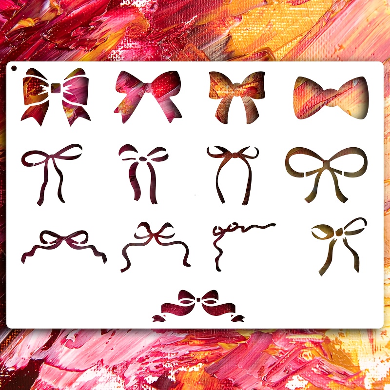 Image of 1 Bow Theme Stencil Reusable Painting Stencil For Wood, Canvas, Painting, Home Decor, Diy Crafts And Holiday Gifts!