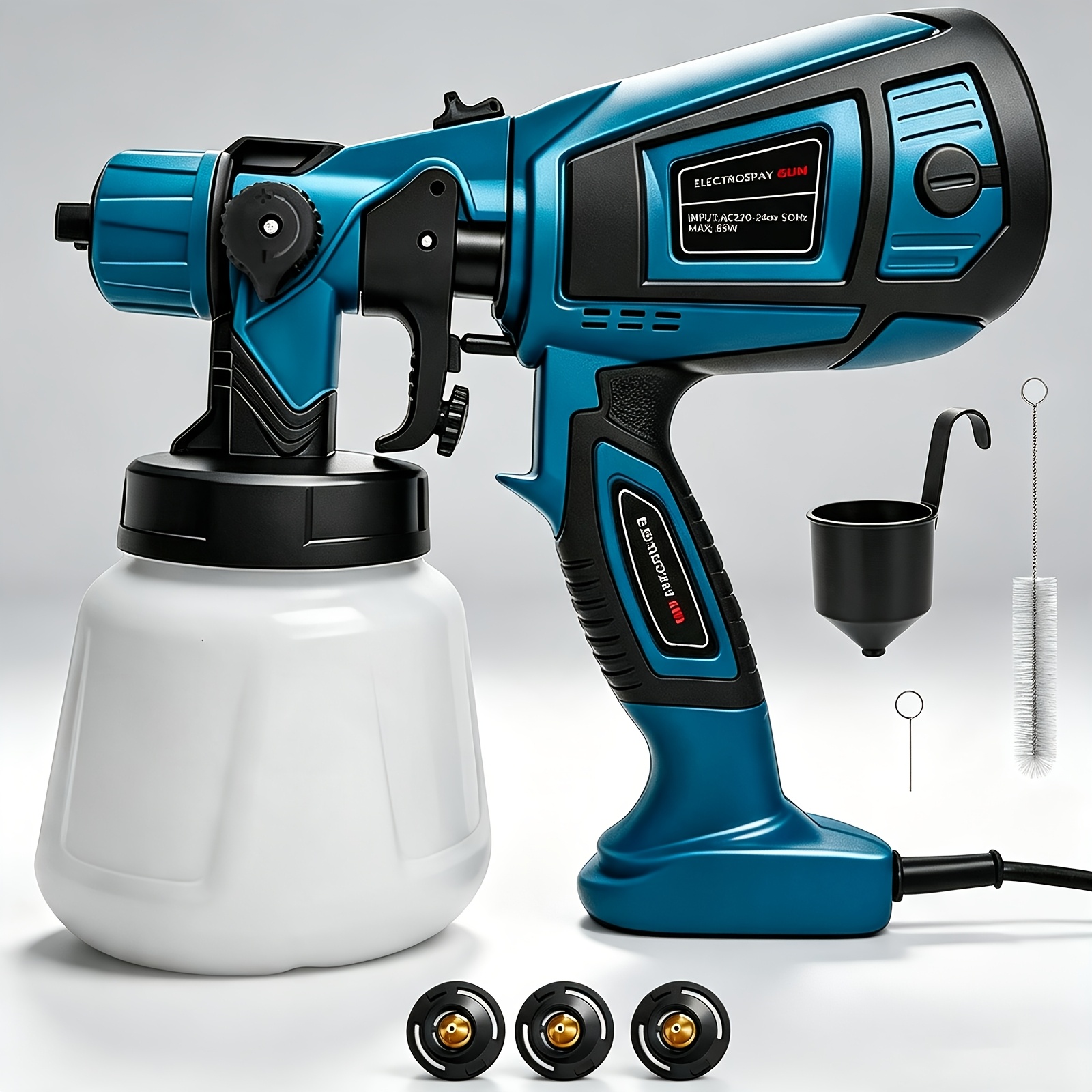 Image of 750w Electric Spray Gun With 3 Nozzles And 3 Patterns, 1200ml , For Home Furniture Decking Wall Ceilings