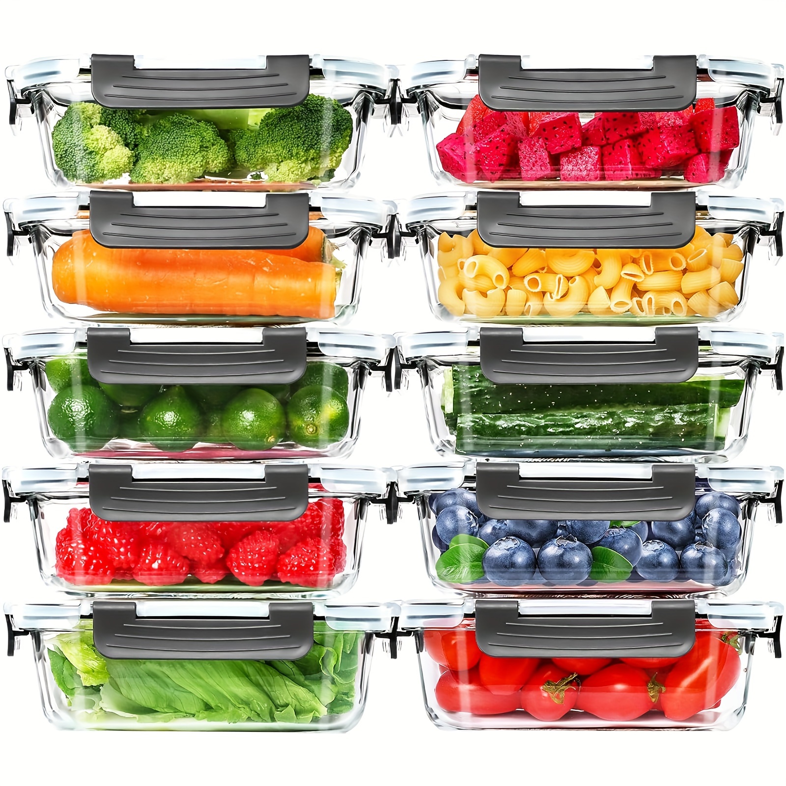 TEMU 20 Pack 22oz Glass Meal Prep Containers, 10 Containers & 10 , Airtight Food Storage Containers With , Pantry Kitchen Storage Containers For