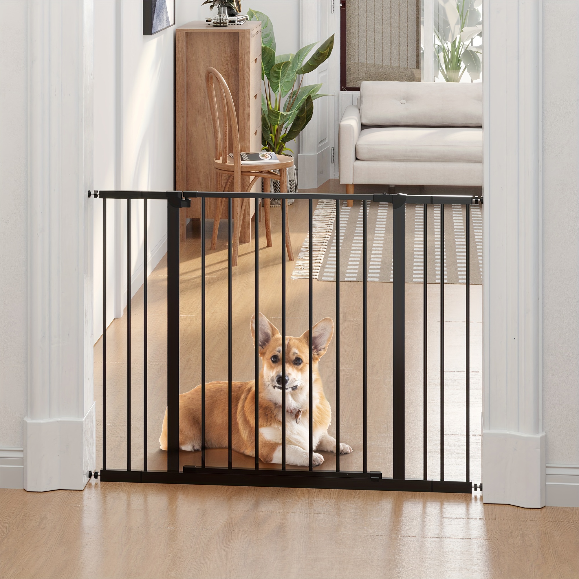 TEMU Pawhut 30 Inch Tall Pet Gate With Door Dog Gate And Barrier Indoor For Stairs Includes 4", 6" Extensions Kit, Pressure-mounted Safety Gate,