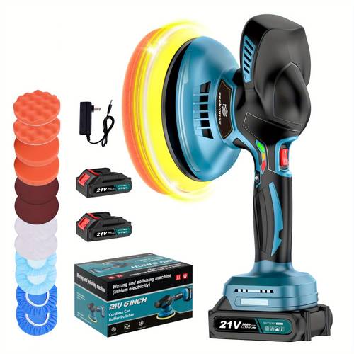 cordless buffer polisher 6 inch polisher kit with 2pcs 21v 2 0ah rechargeable battery 6 variable speed 5500rpm buffer polisher for detailing polishing