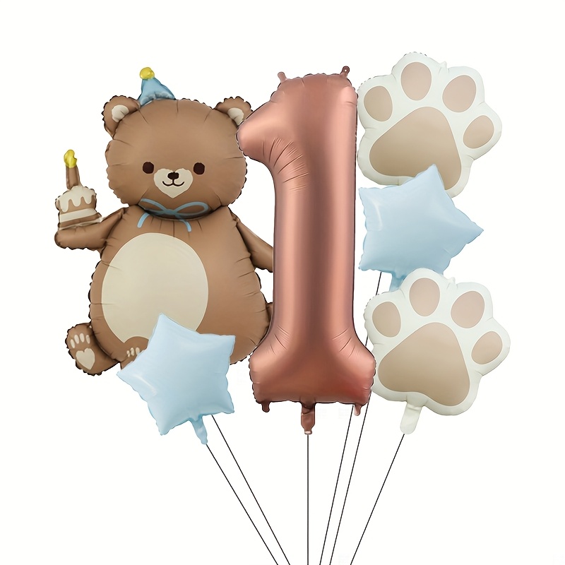 Image of 6pcs Brown Bear Ball Birthday Number Balloon Set Includes 40-inch Foil Letter Balloons Birthday Party Background Decoration Balloons