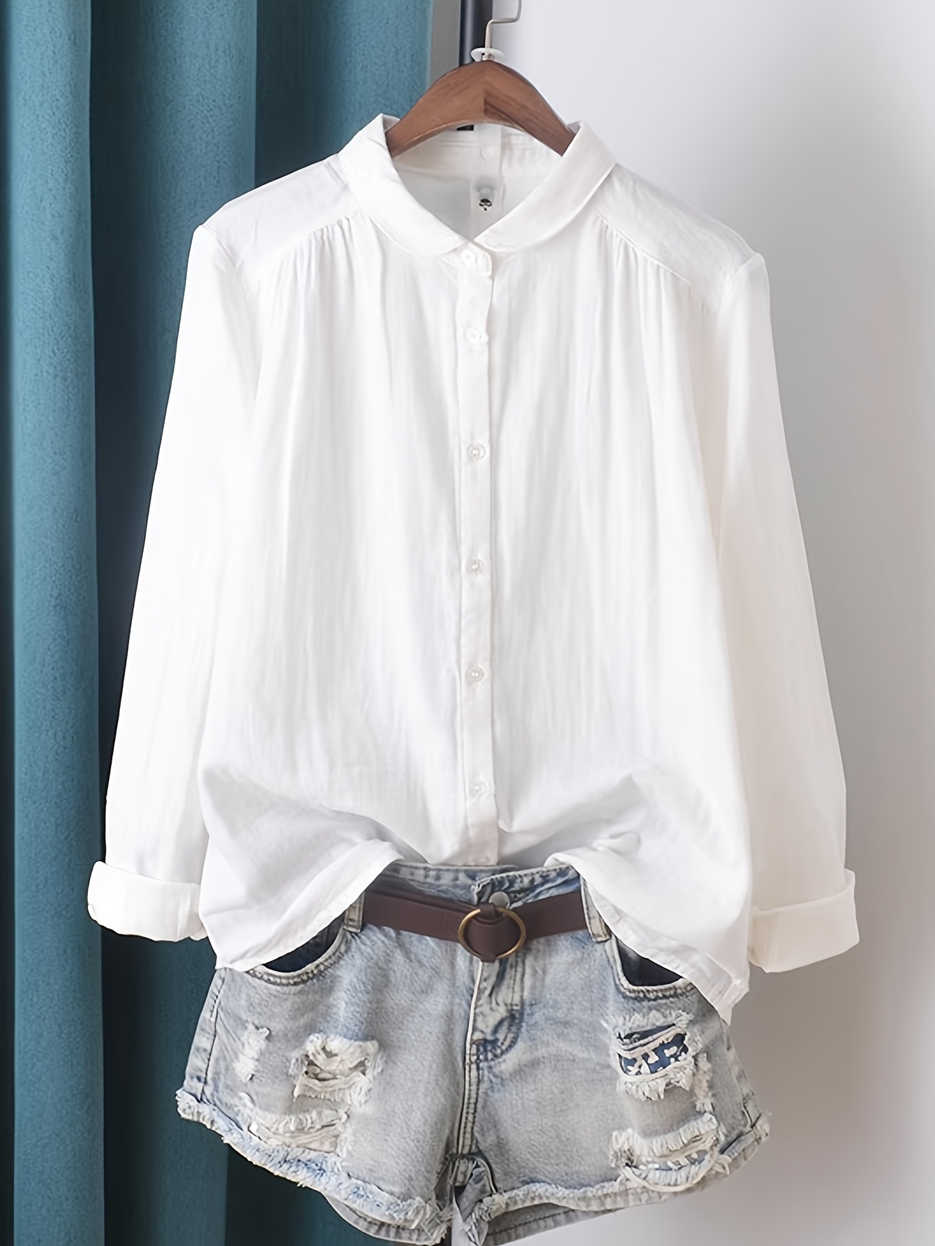 half sleeve high low white blouse