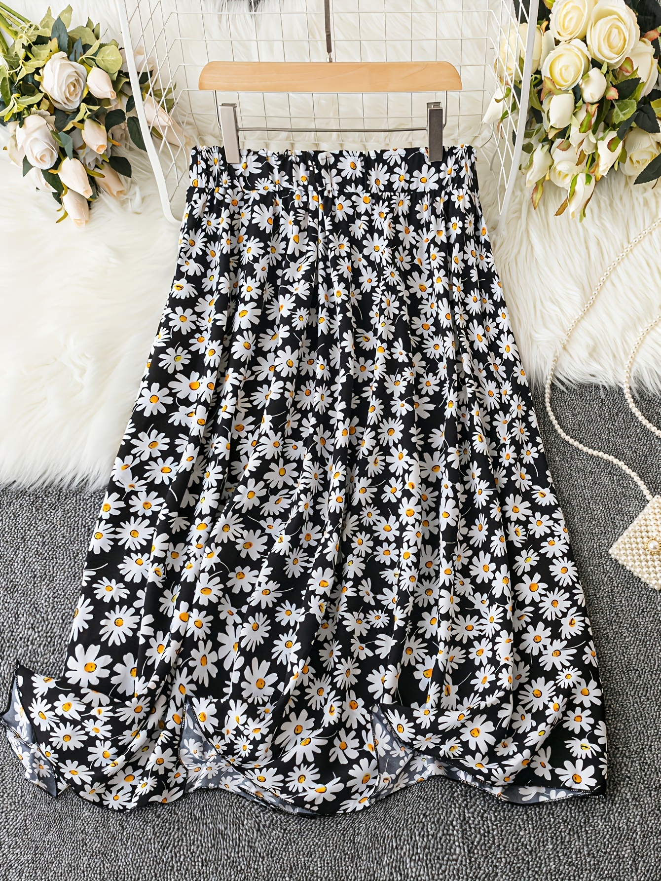 Boho Flowy Swing A Line Tiered Skirts High Waist Floral - Temu