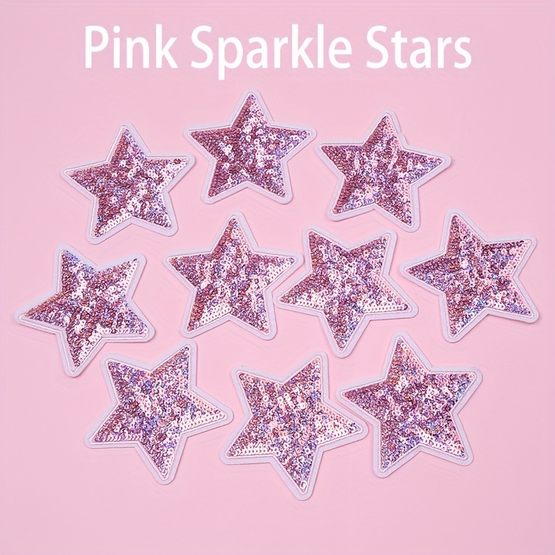 

10-pack Pink Glitter Star Embroidered Patches With Iron-on Adhesive For Clothes And Bags Decoration