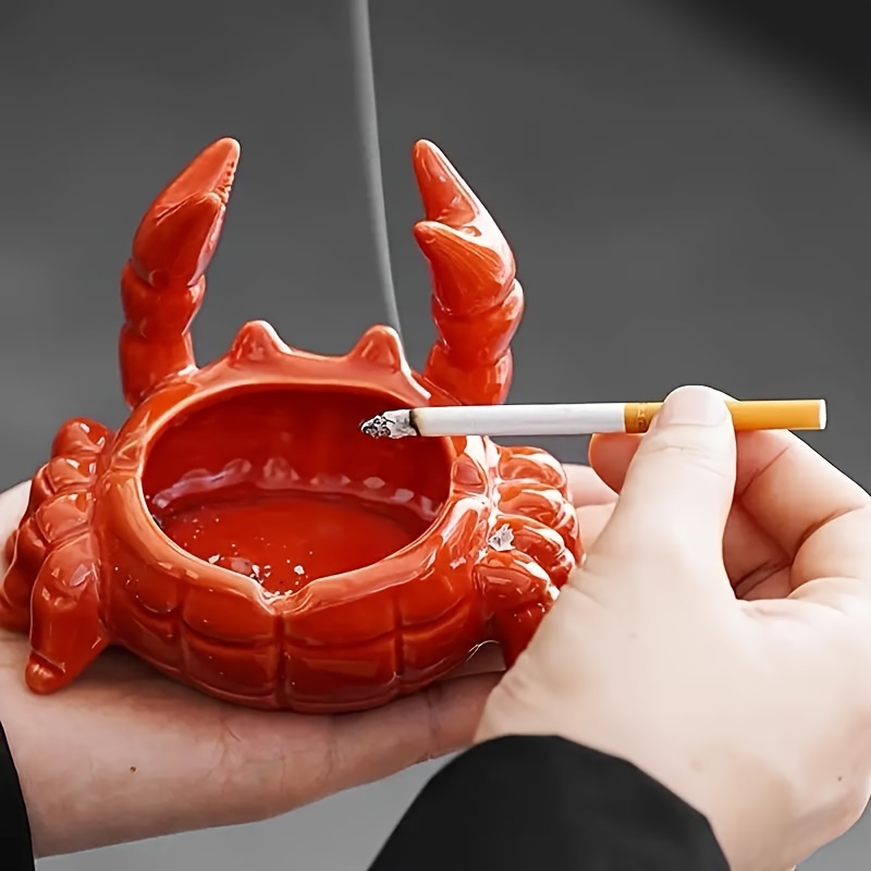 cute crab ashtray with lid fly proof non electric smoking tray decorative tabletop decor for home office bar perfect durable ceramic construction office accessory whimsical design glossy unique shape Product details 1