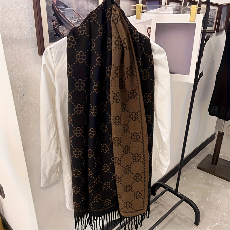 TEMU Korean-style Reversible New Scarf For Women, Winter High-end Luxury Feel Shawl, Fashionable And Versatile Black-gray Neck Warmer