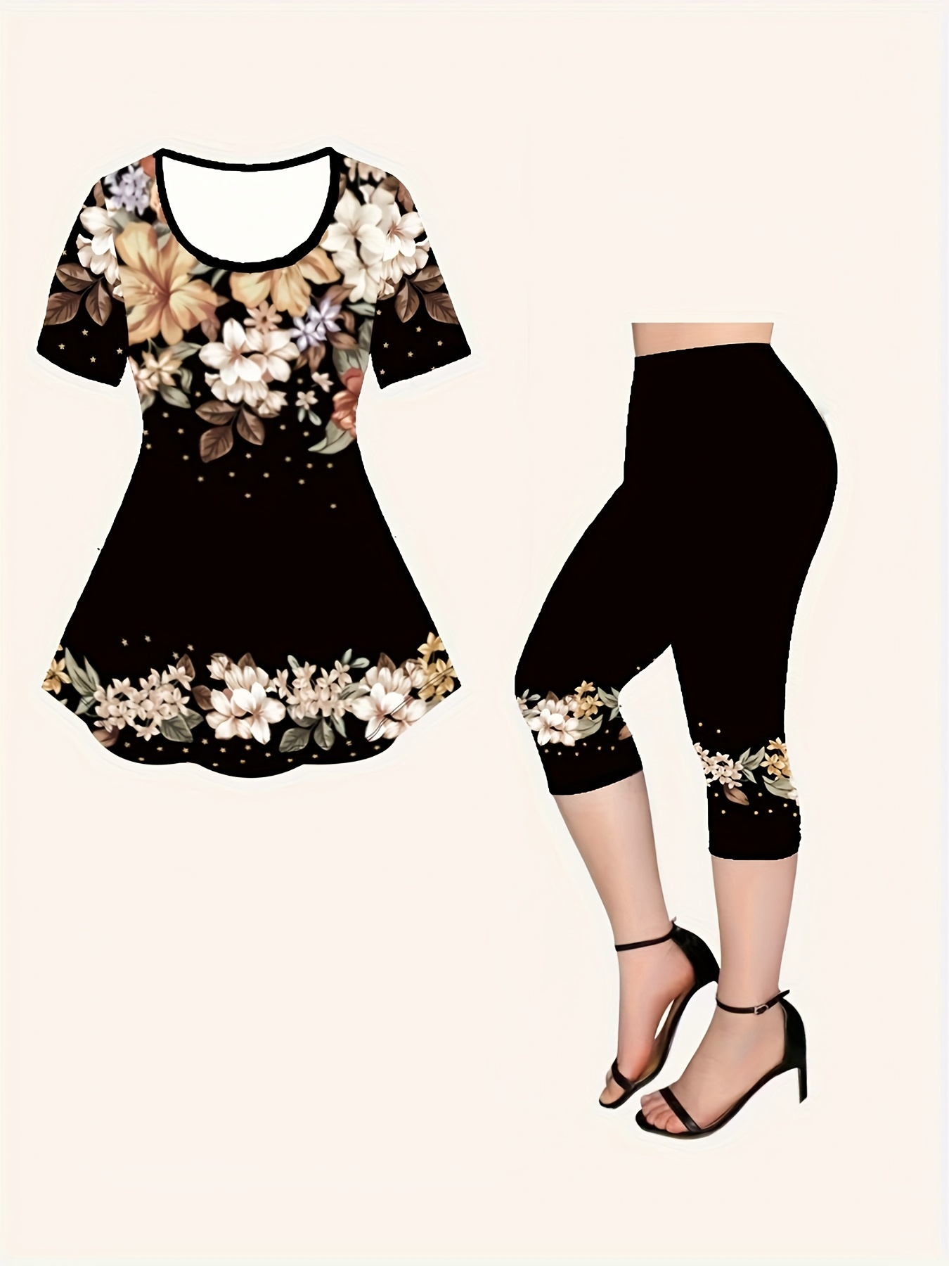 Casual Daily Two-piece Set, Floral Print V Neck Tops & Drawstring Wide Leg  Pants Outfits, Women's Clothing