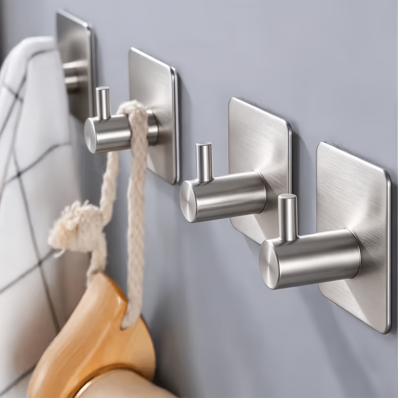 TEMU 4pcs Adhesive Heavy Duty Wall Hooks, Waterproof Stainless Steel Hooks For Hanging Coat, Hat, Towel Robe Hook Rack, Wall Mount- Bathroom And