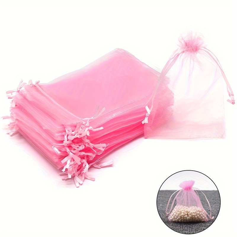 

50/100pcs/pack Pink Organza Gift Bags With Sheer Drawstring Pouches For Jewelry, Candy & Make-up | Weddings, Parties & Christmas