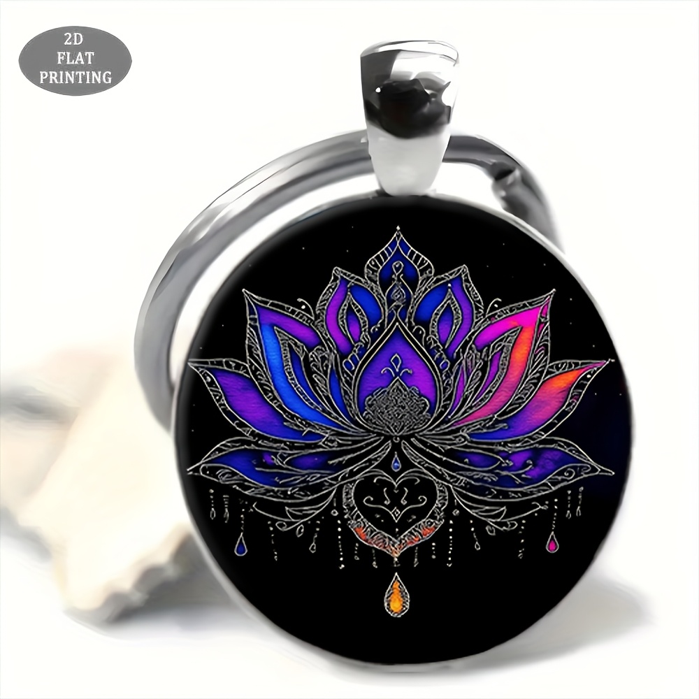 2D Flat Purple Lotus Keychain Gift for Her/Him