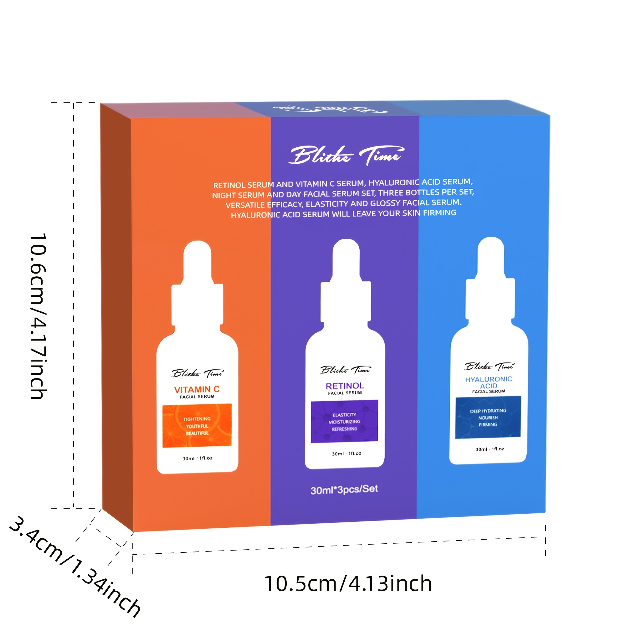 30ml * 3 komada/set Esencija za lice u tri bočice, Intenzivna hidratacija, Set za praznični poklon, Svijetlo bež set za njegu, Esencija za hidrataciju lica, Sadrži hijaluronsku kiselinu, vitamin C, retinol Sefralls