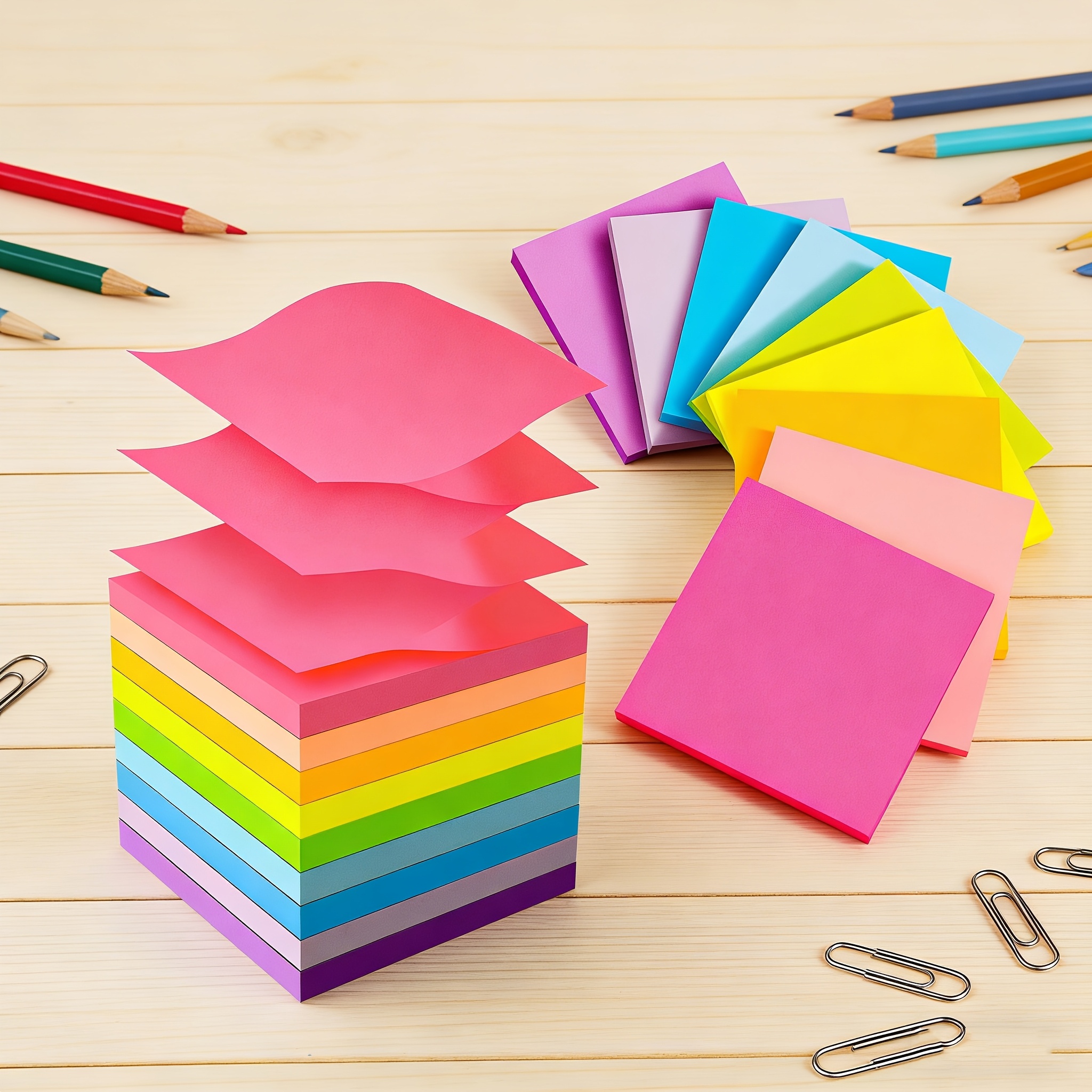 TEMU 9pcs Pop Up Sticky Notes 3x3 Inch 50 Sheets/pad 450 Sheet Self Stick Notes Pads 9 Bright Colors Cute Sticky Notes Blank Funny Sticky Notes For