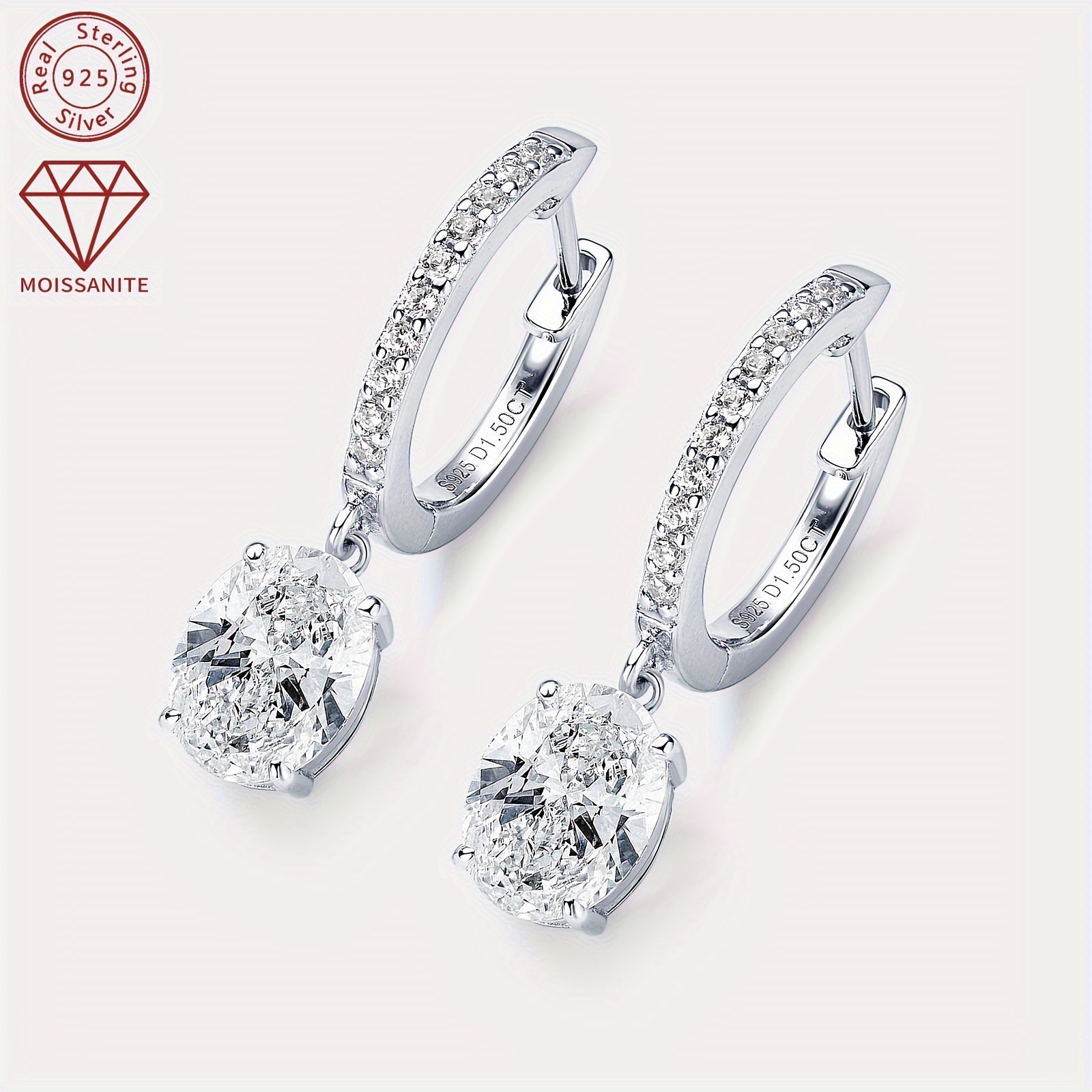 weight 2 7g main stone moissanite 6x8mm 2pcs 1 5ct 2pcs 1 pair of synthetic moissanite earrings 925 silvery womens fashion drop earrings 1 5ct oval moissanite earrings exquisite silvery jewelry details 5