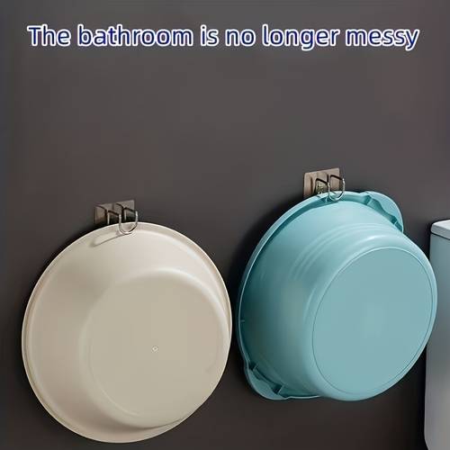 2pcs Stainless Steel Foldable Wall Mounted Hooks - No Drilling, Space-Saving Bathroom Kitchen/Storage Rack for Towels, Washbasin & More, Modern Bathroom Stylish Design, Bathroom Storage & Storage, Practical Hooks, Utility Hooks