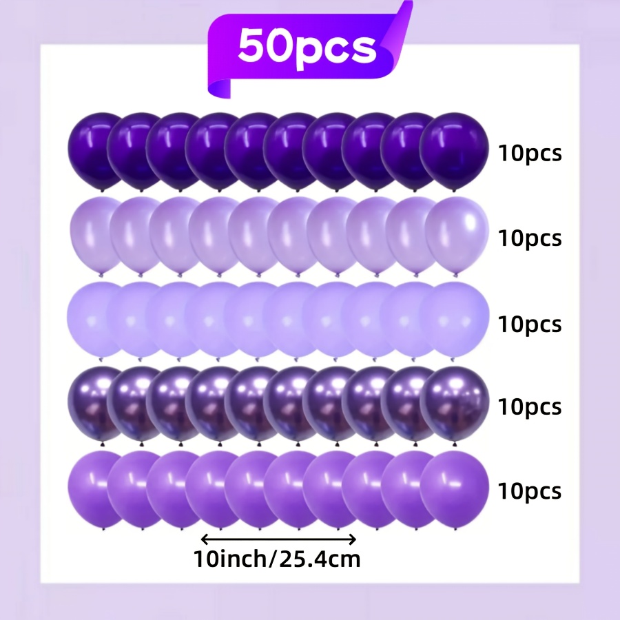 TEMU 50pcs Purple Balloon Set, , Pearl, Violet Purple Balloons For Birthday, Wedding, Young Bride Party Princess Party Decoration