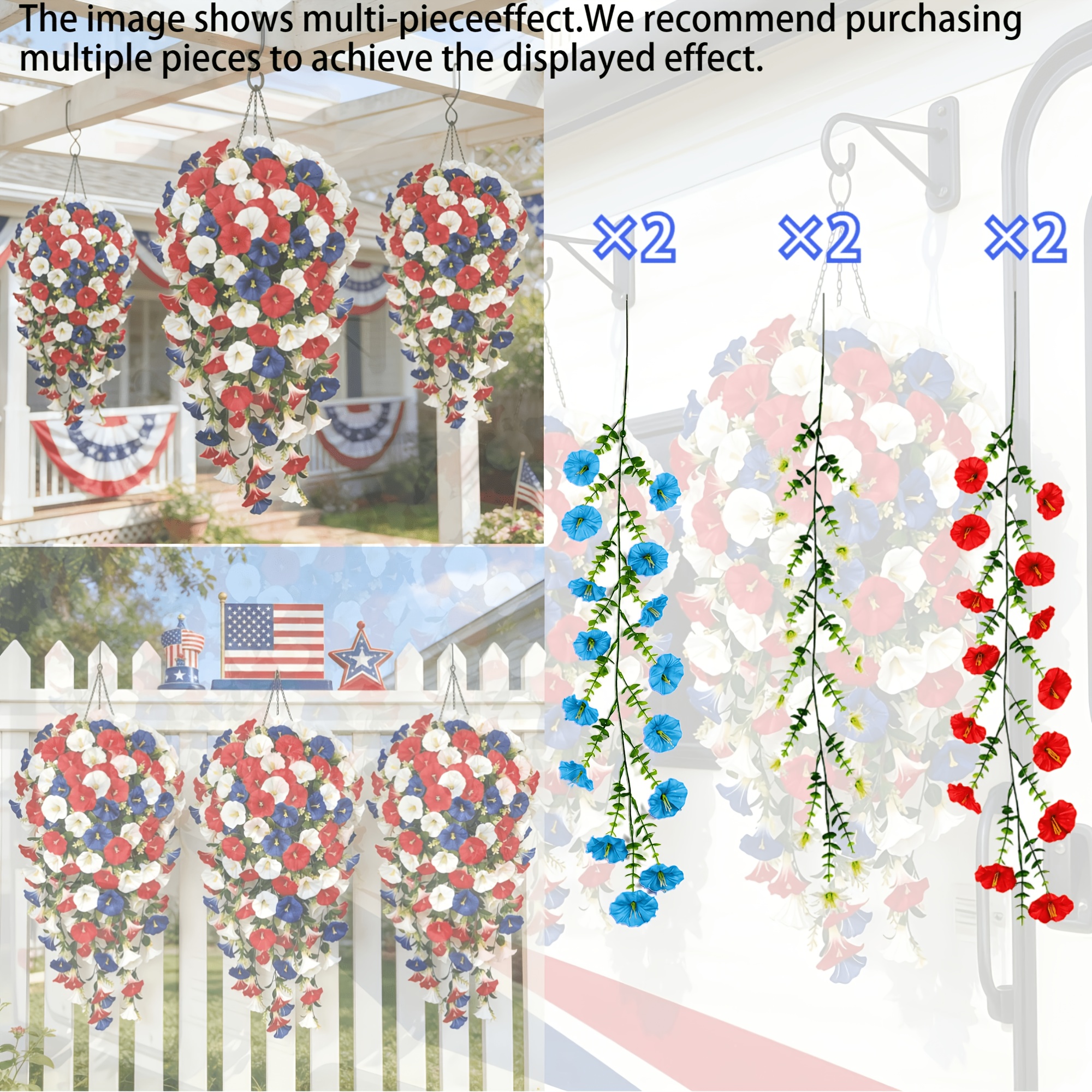 Image of 6pcs Large Premium Artificial Simulation Flower Three-color , Vibrant Trumpet Flowers Independent Day Large Party, Premium Artificial Flowers, Long-, Spring Vine Decoration