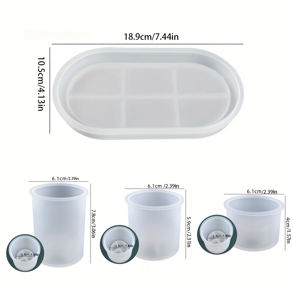 4pcs/set Silicone Plaster Molds, 1pc Oval Tray Silicone Mold And 3pcs Round Candle Holder Mould, Silicone Resin Plaster Cement Concrete Mold For Diy Art Crafts, Home Decor