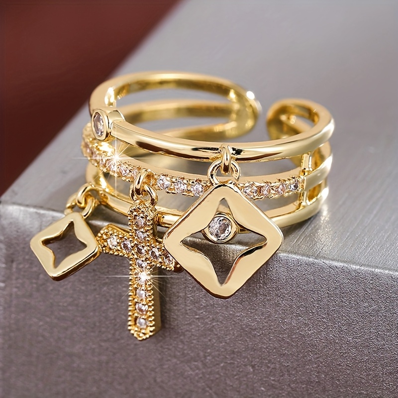 1 Adjustable Synthetic Synthetic Zirconia Geometric Cross Design Women's Ring