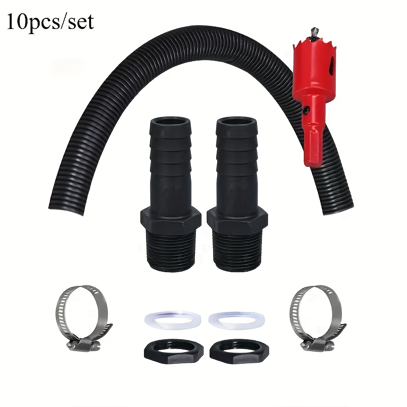TEMU 10pcs/set Axoten Rain Barrel Overflow Hose Kit - Quick Connect With Threading Adapter, Double Barrel Connection & Distribution System, Plastic