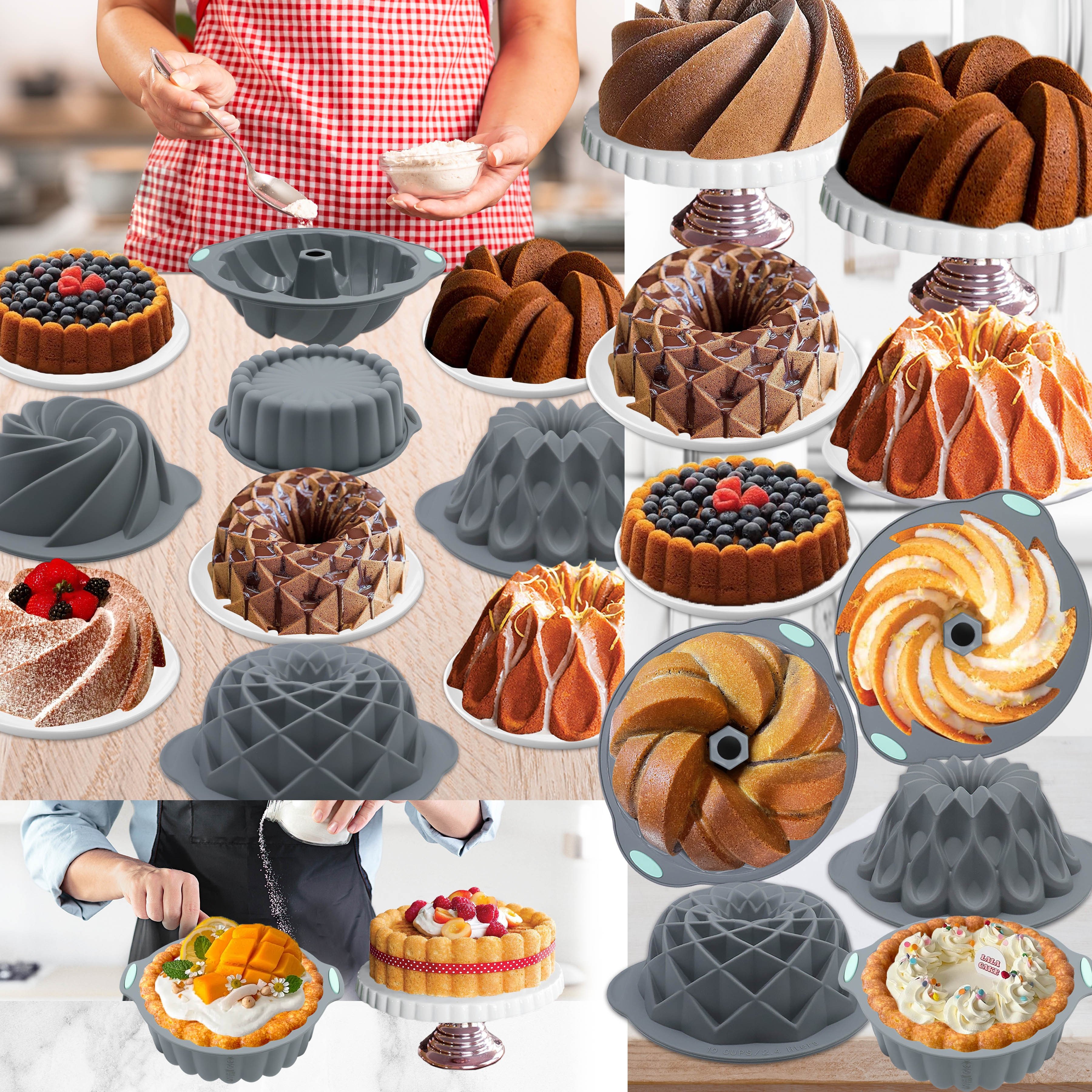 

5-piece Silicone Cake Pan Set - Fluted Baking Molds For Bread, Muffins, & Desserts - , Bpa-free, - Christmas, , Easter & More