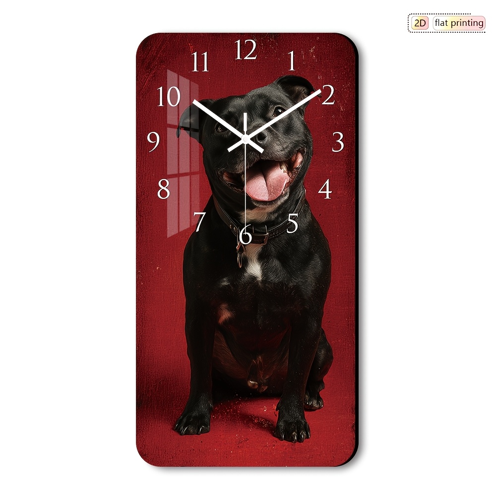 TEMU 1pc Rectangular Wooden Veneer Wall Clock, Silent Clock, Use Staffordshire Bull Terrier Clock , Modern Retro, Suitable For Living Room, Bedroom,