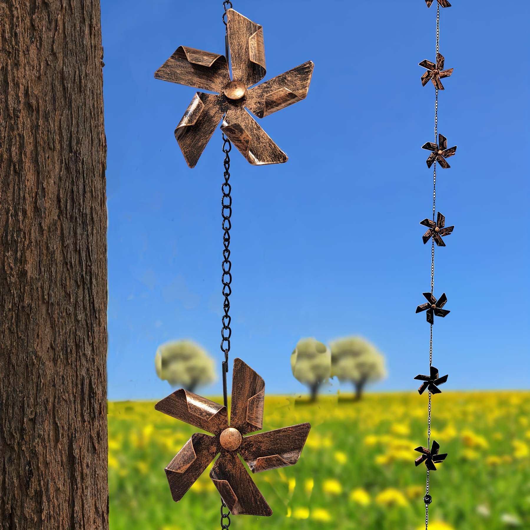 long decorative metal pinwheel rain chain 8 windmill - Temu