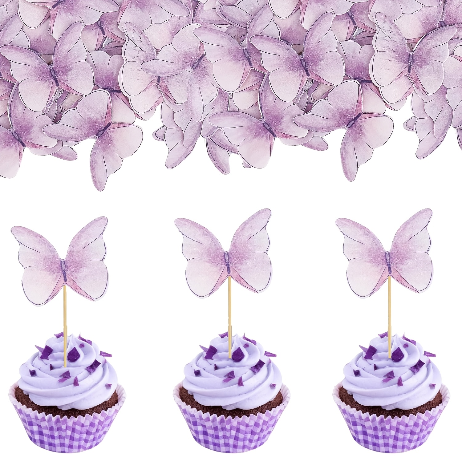 Image of 24pcs Purple Cupcake Toppers, Watercolor Cupcake Picks For Birthday Party Decorations, Baby Shower, Bridal Shower, Fairy Garden Theme, Wedding Dessert Table Supplies