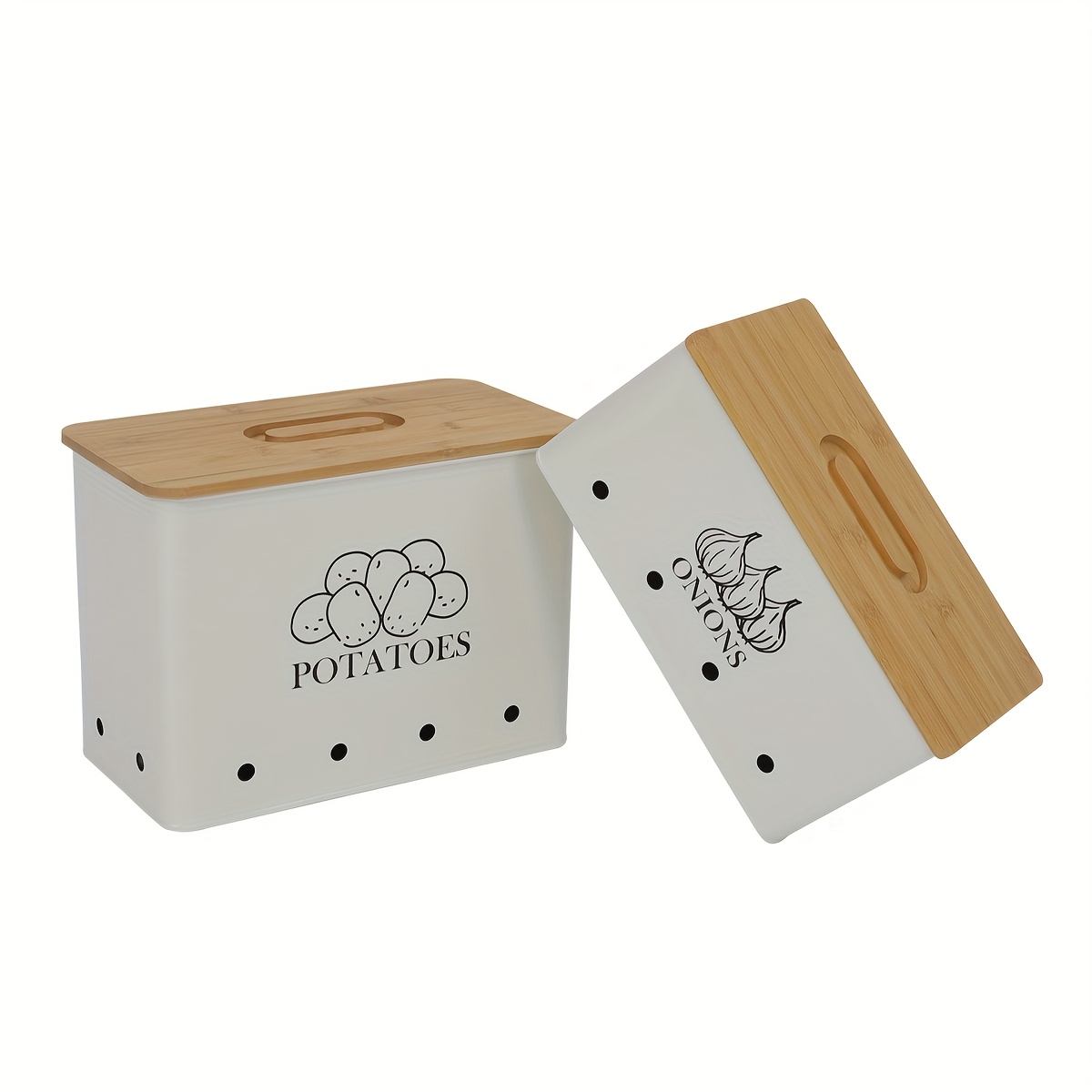 TEMU Potato And Onion Storage Bin, 2 Pack Metal Storage Canisters For Vegeatables With Bamboo Lid, Large Potato Onion Kitchen Storage Canisters, Black