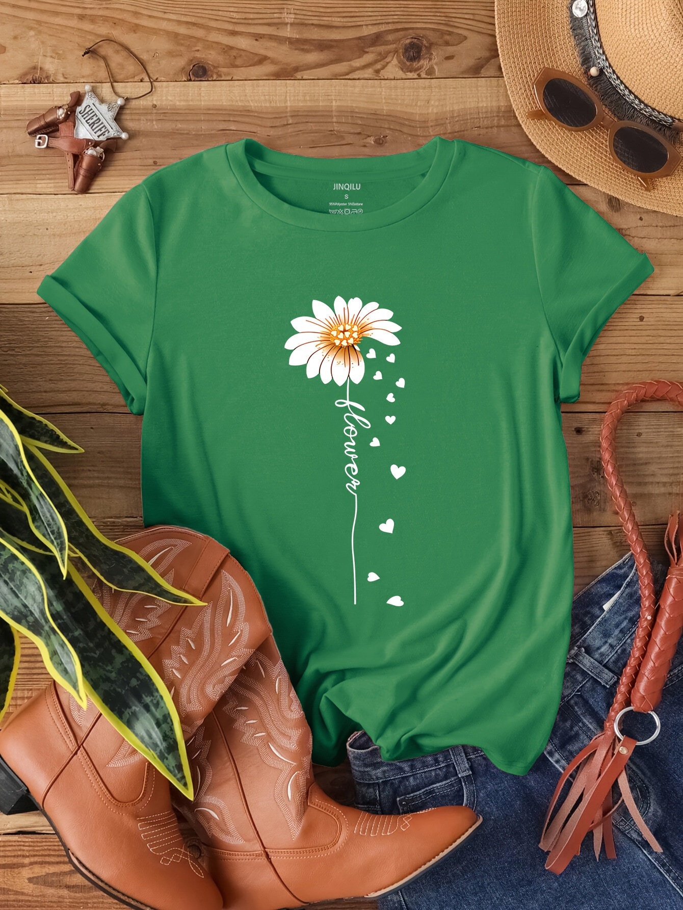 faith letter flower print t shirt casual short sleeve crew neck top womens clothing valentines day Product details 0