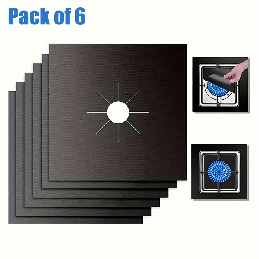 TEMU 6pcs Premium Reusable Gas Range Stovetop Burner Protector Pad Liner Cover - Extra Thick 0.12mm For Cleaning Kitchen Tools