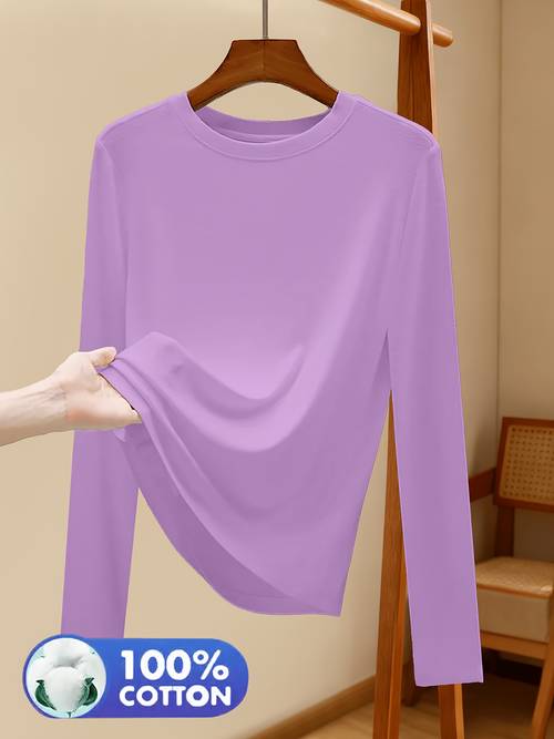 100% langarmshirt für damen, atmungsaktiv bequem, rundhals basic-stil, unterhemd