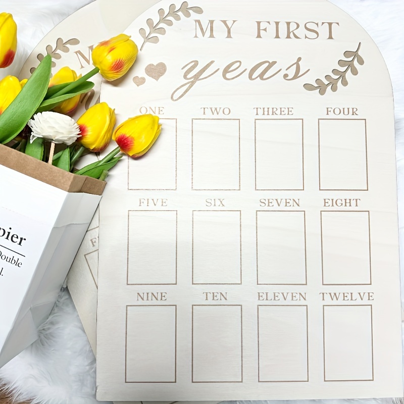 

First Year Photo Memorial Keepsake Frame, 12 Months Growth Record Milestone Board Souvenirs, Gifts For Mothers
