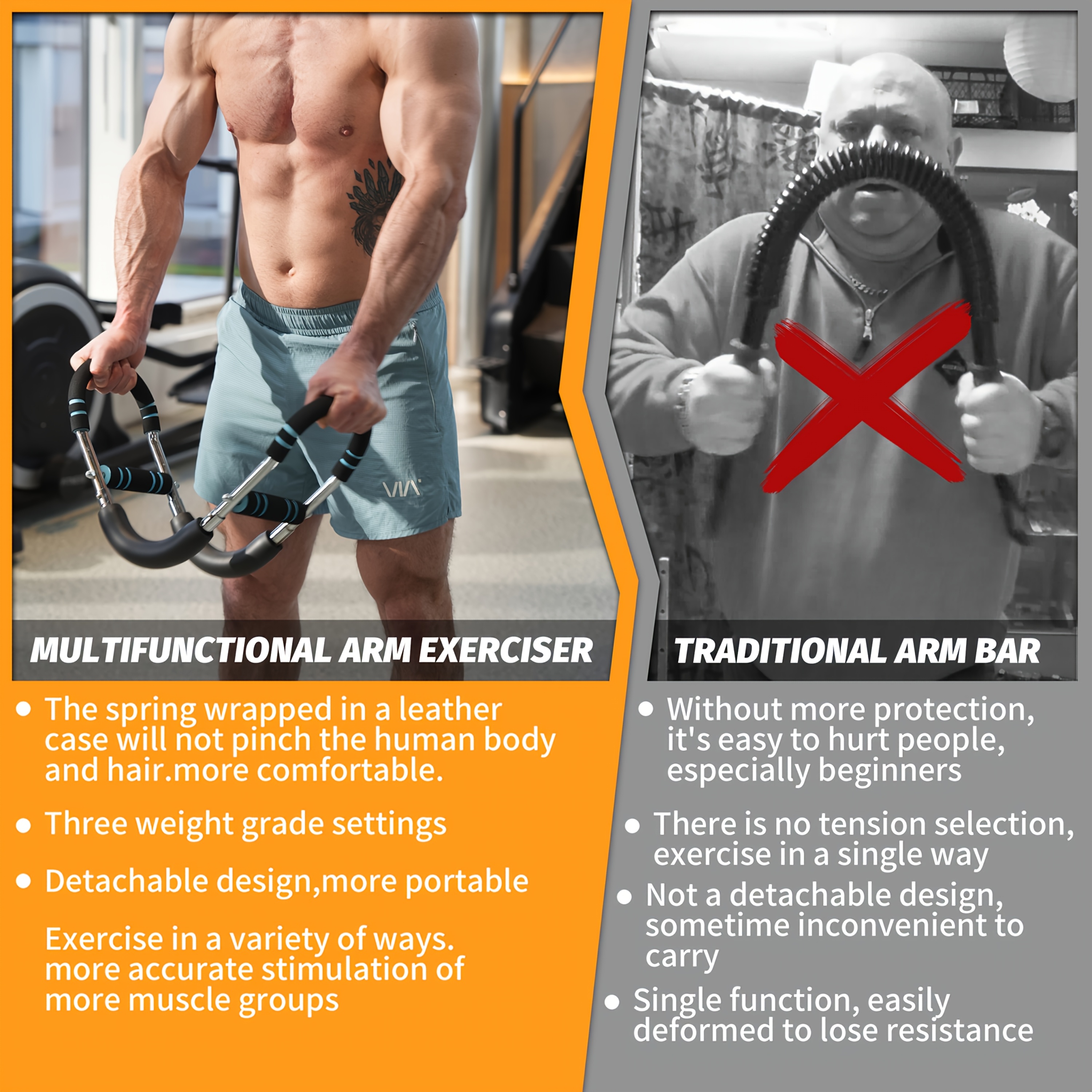 2025 Adjustable Spring Resistance Twister Arm Trainer With Spring Resistance - Portable Forearm Chest Triceps Trainer For Home Gym (3-Stage Resistance Detachable Design) (Indifferent Ash, 20-60 Lb