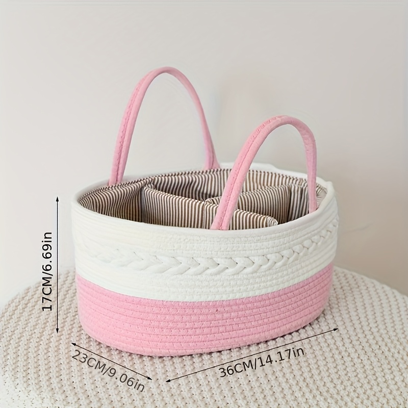 [1 Pack] Large Rope Storage Basket, 36.07X23.11X17.02cm Woven Storage Caddy with Removable Dividers, Multi-Functional Organizer Bin for Home Sundries, Available in Pink/Gray/Beige/Coffee White